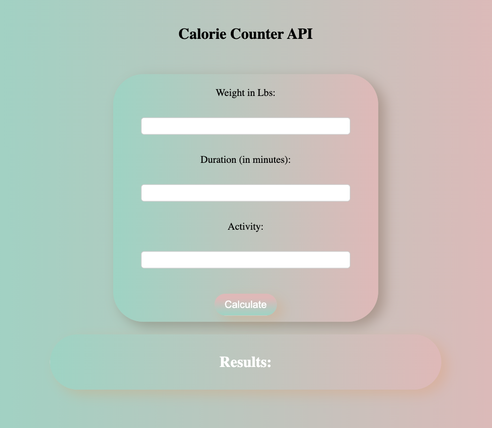 Screenshot of the Calorie Counter website